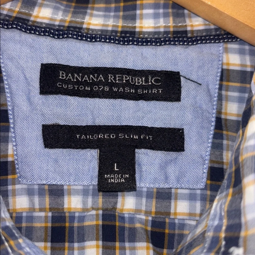 Banana Republic Custom 078 wash shirt Men's Plaid Shirt - Blue and white large
